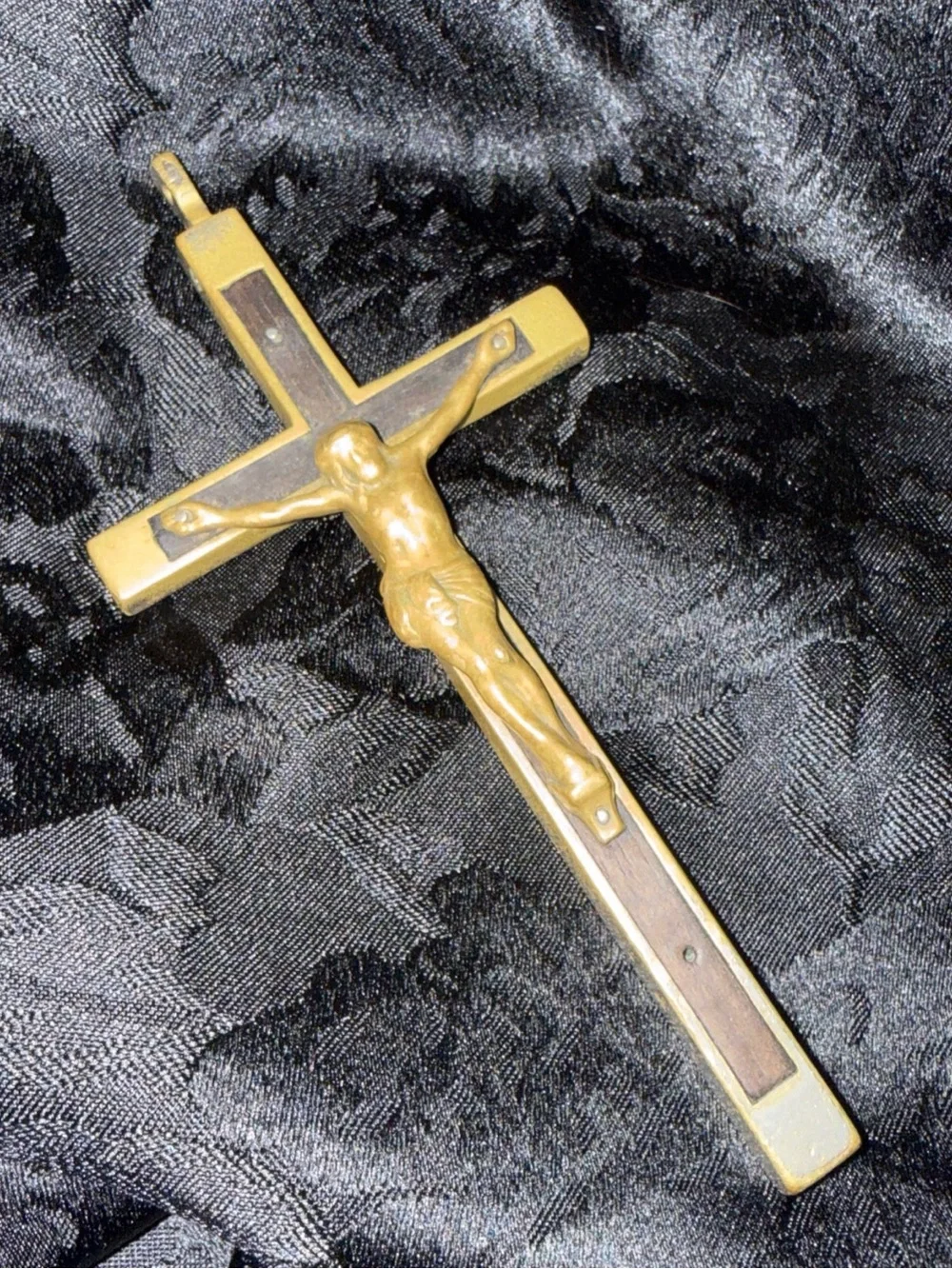 Wall cross Antique German Brass and Wood Crucifix 6”